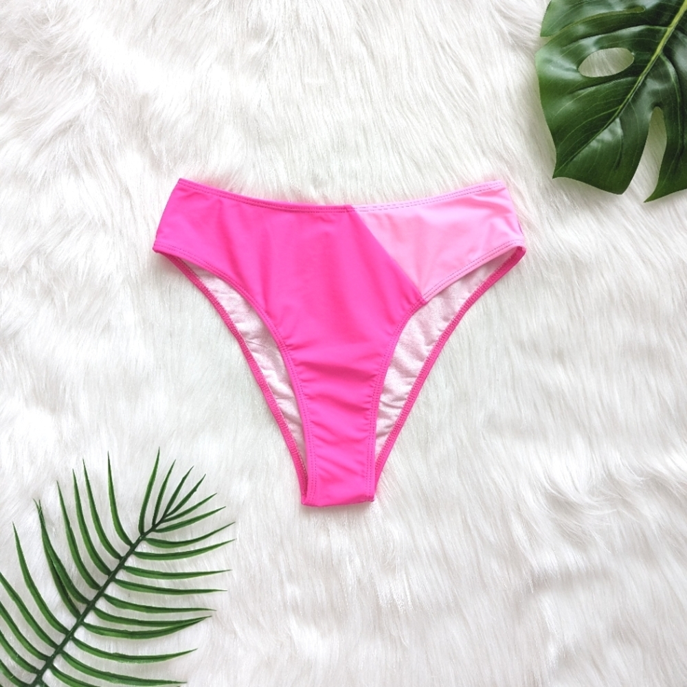 Bright neon pink and light pink color block high leg bikini bottom size S M L